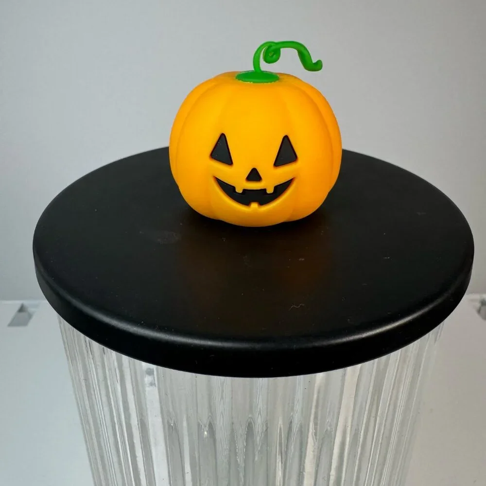 Clear Ribbed Glass Canister Jar w/ Lid Pumpkin Jack O Lantern Halloween Goth Emo - Picture 2 of 8